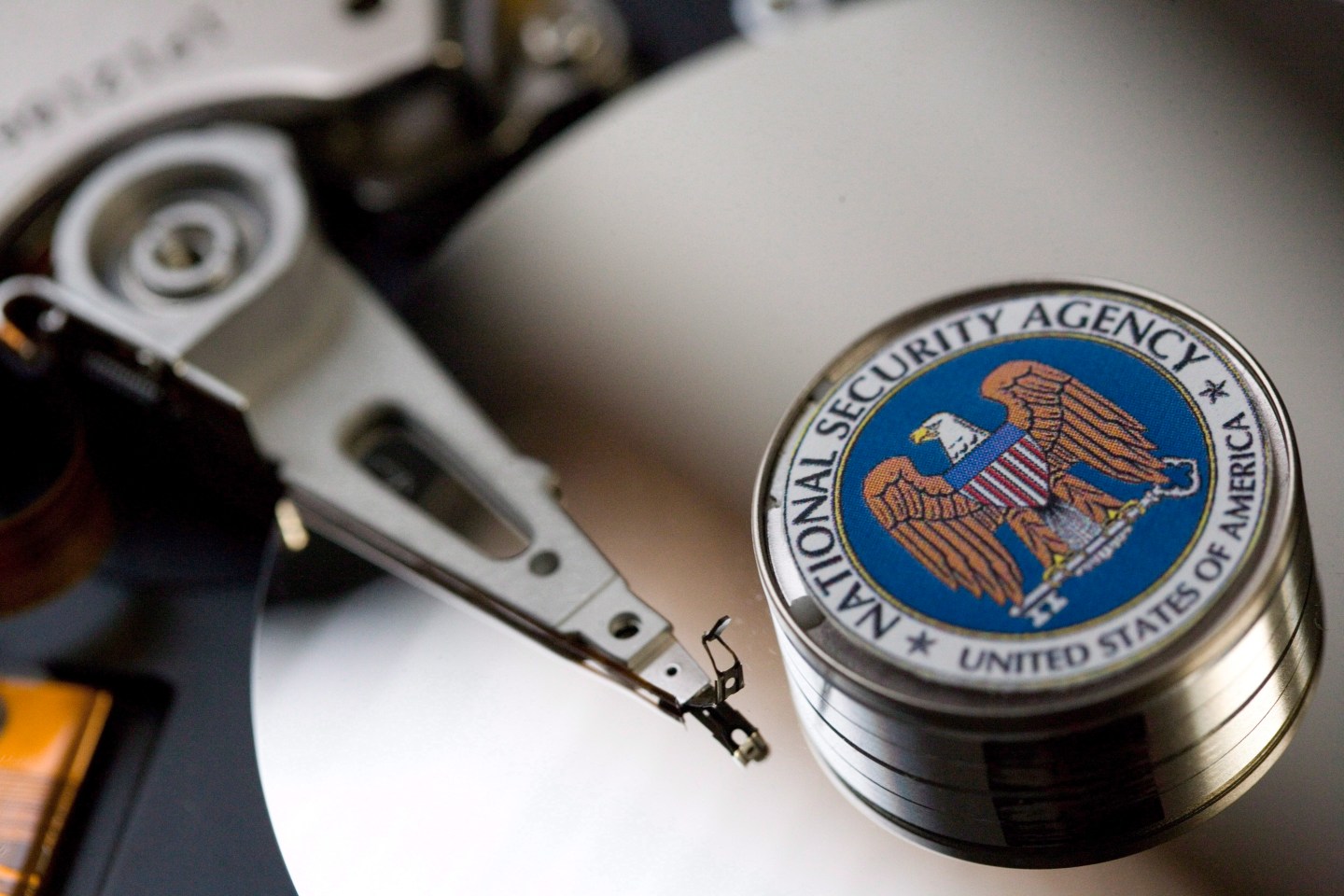 Symbol Photo Computer Hard Drive With NSA Logo.
