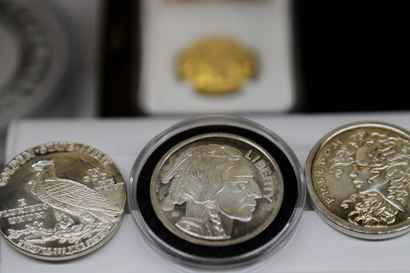 Rare coins are photographed in the Bullion Trading LLC. offices in New York, NY, U.S., on Wednesday, June 10, 2015