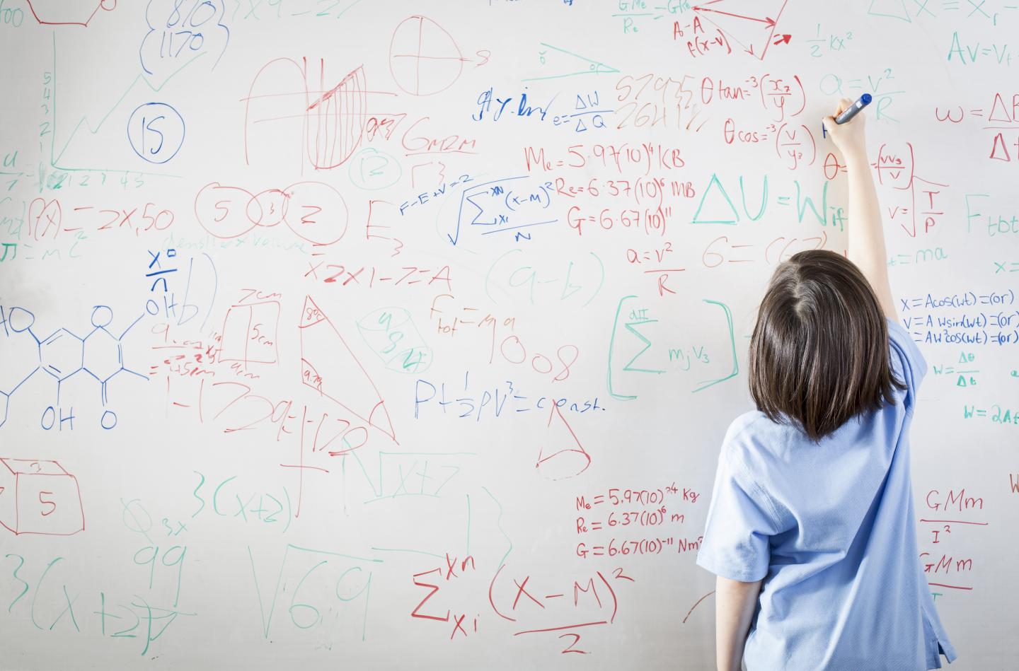 student using wipe board