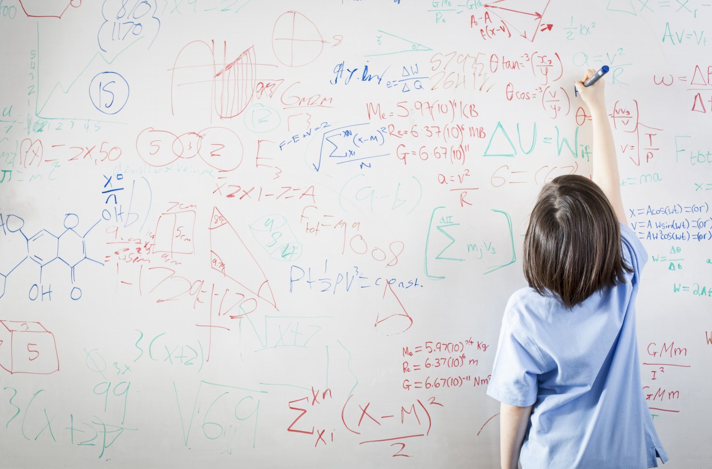 student using wipe board