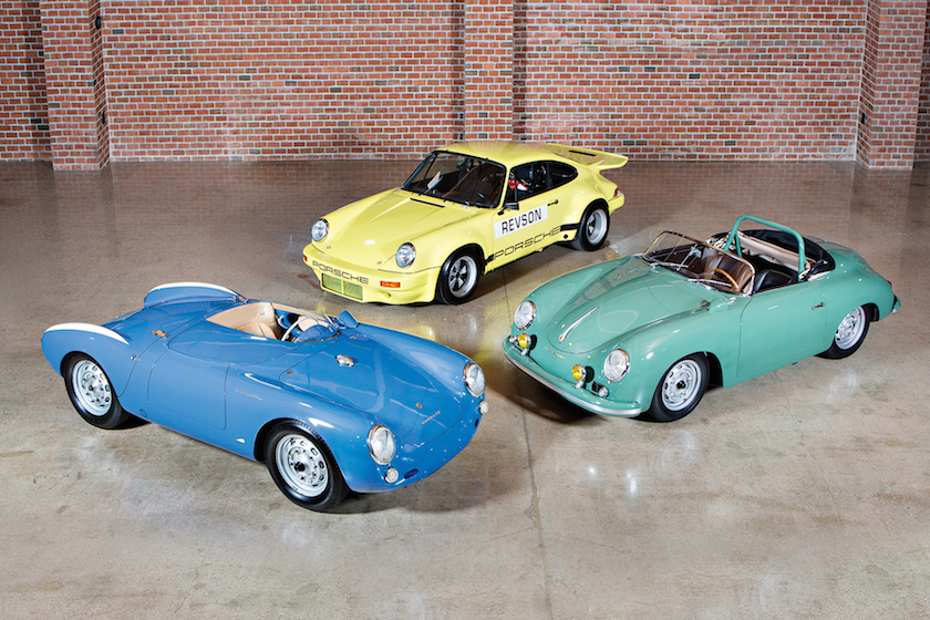 1955 Porsche 550 Spyder, 1958 Porsche 356 A 1500 GS/GT Carrera Speedster and 1974 Porsche 911 Carrera 3.0 IROC RSR
