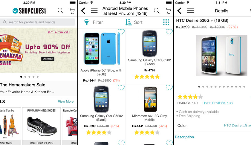 The Shopclues mobile app for iOS