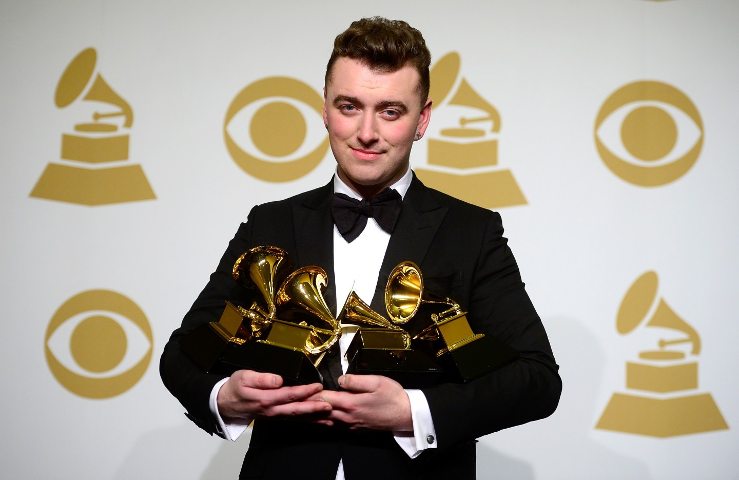 poses in the press room during The 57th Annual GRAMMY Awards at the STAPLES Center on February 8, 2015 in Los Angeles, California.