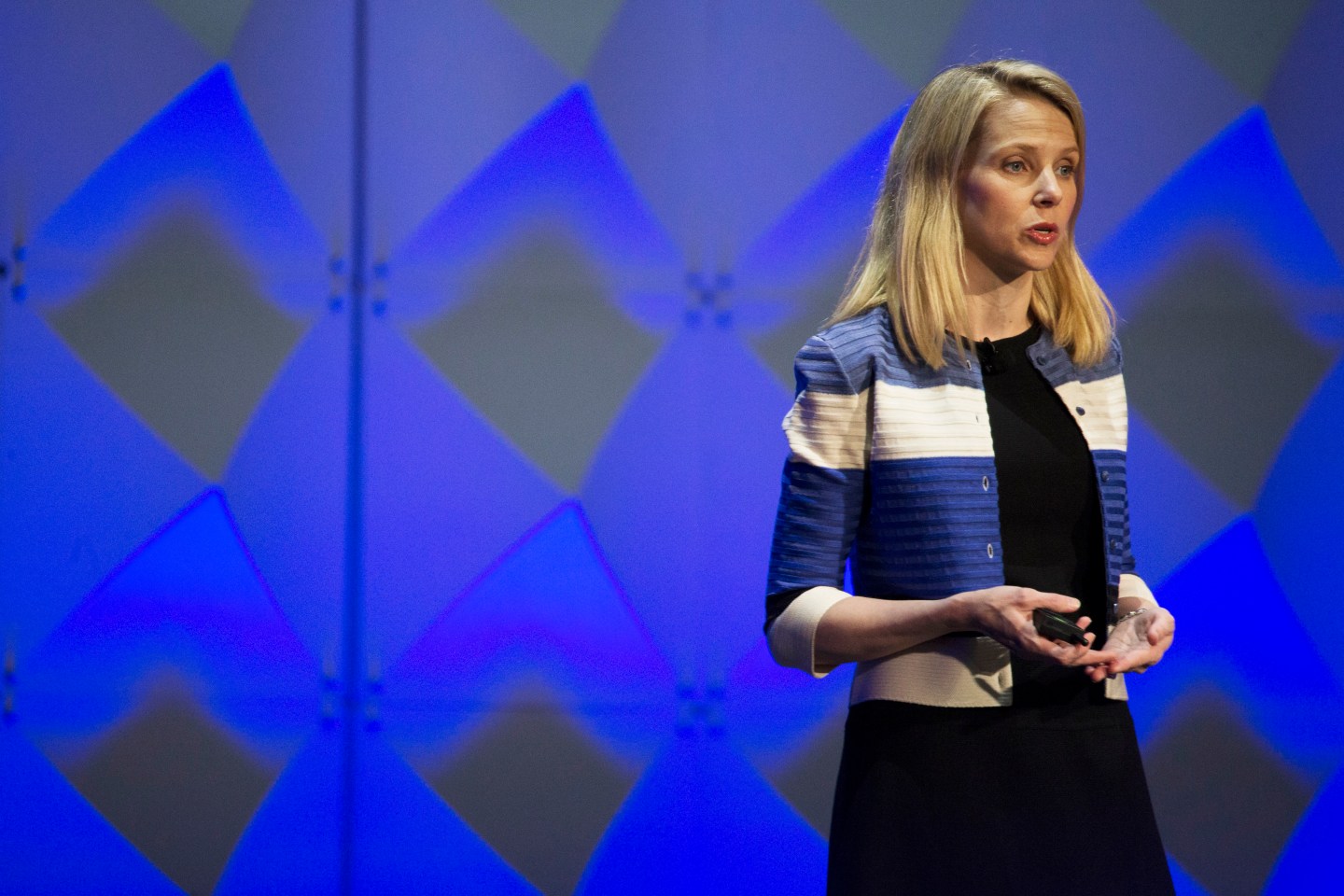 SAN FRANCISCO, CA - FEBRUARY 18: Yahoo! President and CEO Marissa Mayer delivers a keynote during the Yahoo Mobile Developers Conference on February 18, 2016 at The Masonic in San Francisco, California. Yahoo has recently announced a 15 percent reduction of its global workforce as the company continues to struggle in the rapidly-changing tech landscape. (Photo by Stephen Lam/Getty Images)