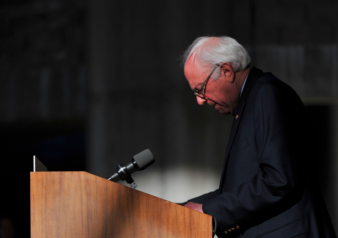 HENDERSON, NV - FEBRUARY 20: Democratic presidential candidate Bernie Sanders (D-VT) delivers his concession speech to a group of supporters at the Henderson Pavilion on February 20, 2016 in Henderson, NV. (Photo by Ricky Carioti/ The Washington Post)