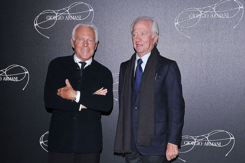 Giorgio Armani and Leonardo Del Vecchio attend Giorgio Armani - Luxottica Event on February 23, 2013 in Milan, Italy.