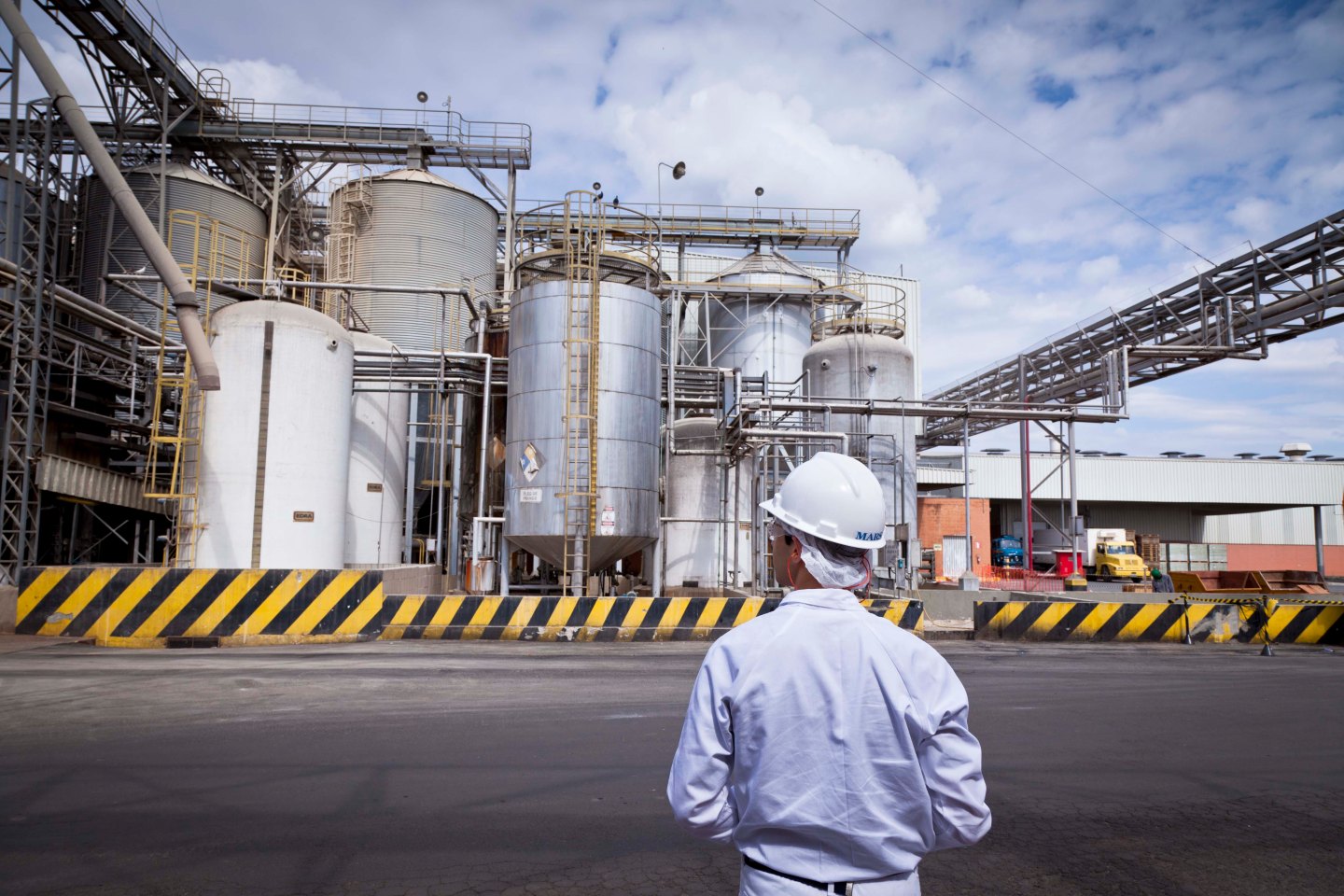 Mars Pet Food unit, Mogi Mirim, Brazil. Sylos which rec eive the raw material for the the pet food.