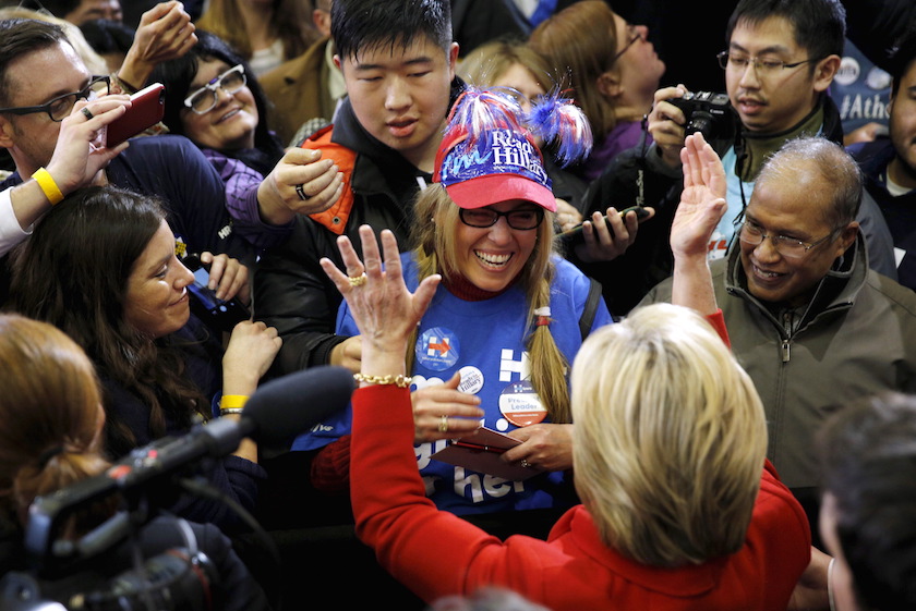 Democratic U.S. presidential candidate Hillary Clinton meets supporters after speaking at a Get Out the Caucus event at the Valley Southwoods Freshman High School in West Des Moines, Iowa