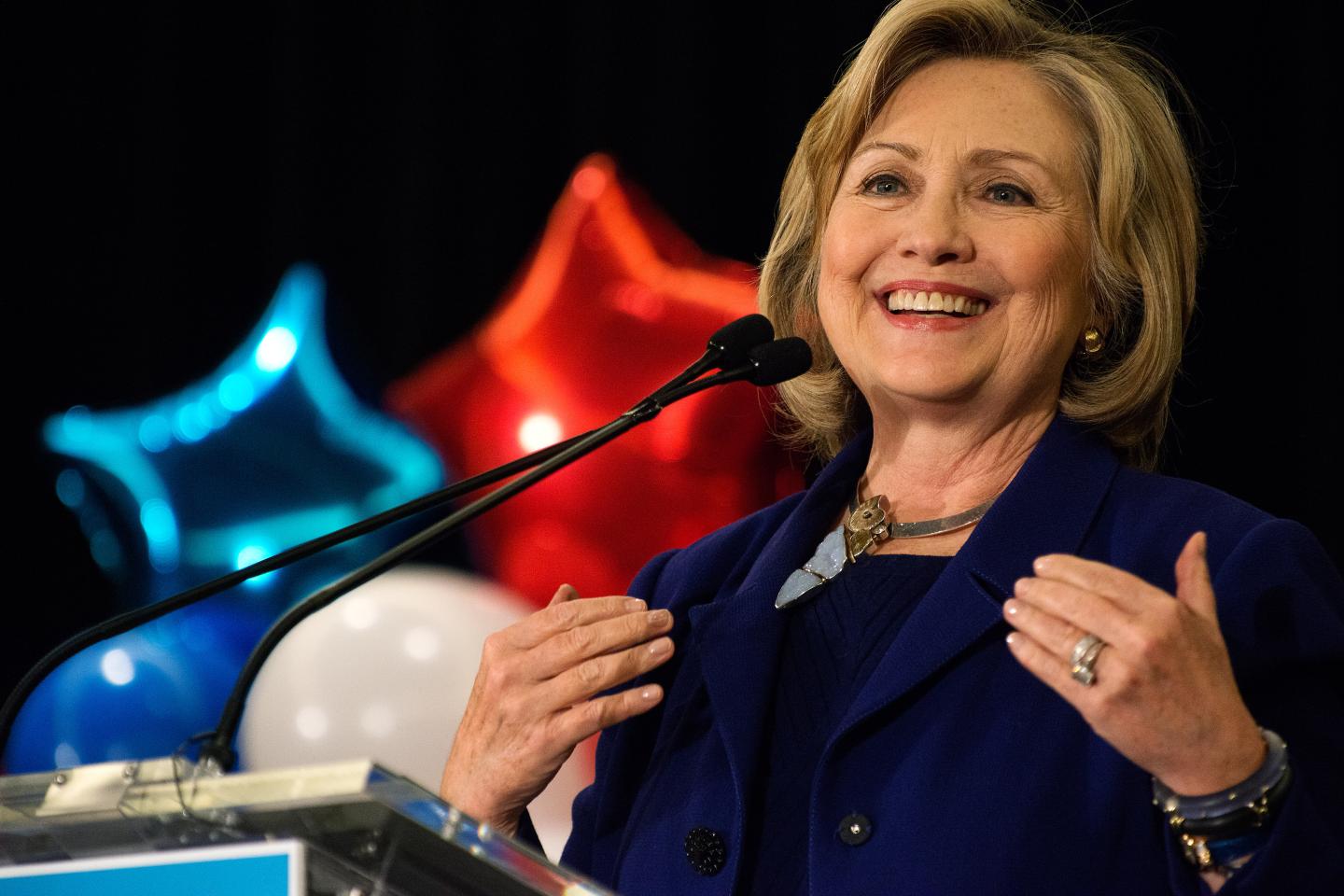 NEW YORK, NY - OCTOBER 23: Former U.S. Secretary of State and U.S. Sen. Hillary Rodham Clinton speaks during a "Women for Cuomo" campaign event on October 23, 2014 at the Grand Hyatt Hotel in New York, NY. Cuomo was joined by Clinton who, citing his record on women's rights, endorsed him in the upcoming gubernatorial election on November 4, 2014. U.S. Rep. Kathy Hochul, the Democratic nominee for New York Lt. Gov., also spoke at the event. (Photo by Bryan Thomas/Getty Images)
