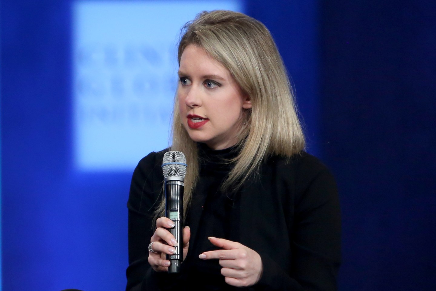 CNBC EVENTS -- Pictured: Elizabeth Holmes, Founder and CEO, Theranos speaks at the Clinton Global Initiative Annual Meeting, in New York City on September 29, 2015 -- (Photo by: Adam Jeffery/CNBC/NBCU Photo Bank)