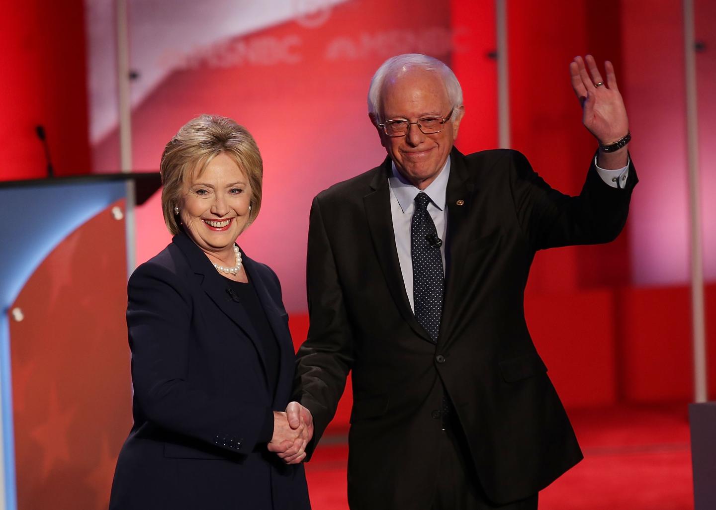 Democratic Presidential Candidates Hillary Clinton And Bernie Sanders Debate In Durham, New Hampshire