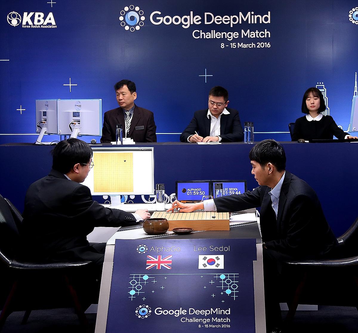 South Korean professional Go player Lee Se-dol competes against Google's AlphaGo on March 10, 2016 in Seoul, South Korea. Lee Se-dol played a five-game match against a computer program developed by a Google, AlphaGo.