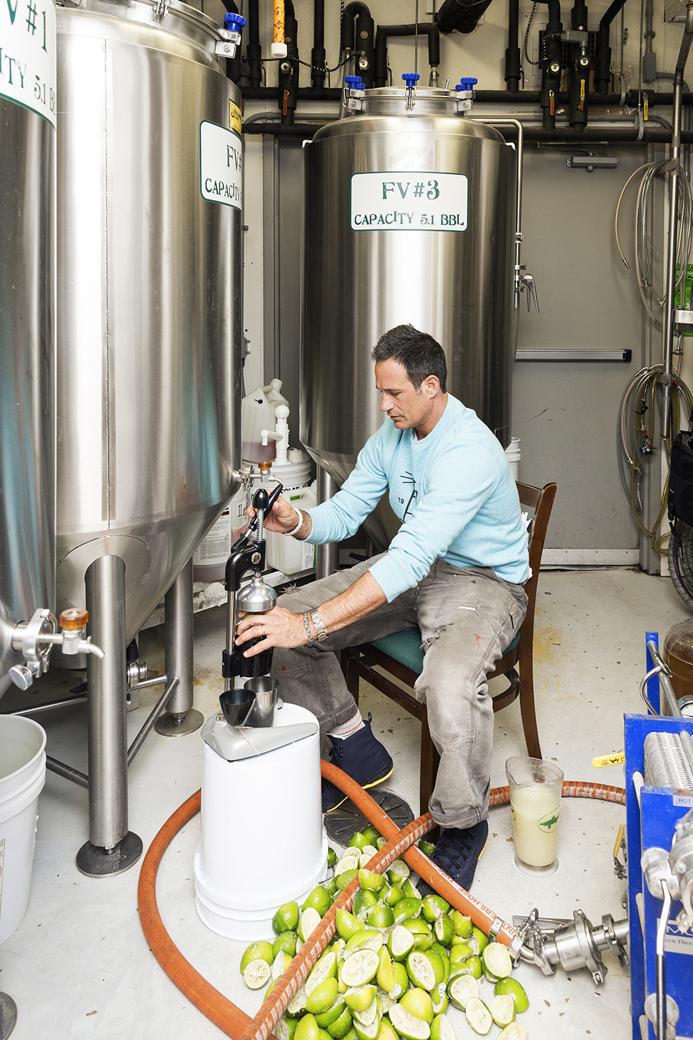 Rehoboth Beach, DE, Jan 12th 2016, Sam Calagione owner of Dogfish Beer is making a test batch at the original Brewpub at Dogfish Head Brewing and Eats. A lime induced brew. Photography By Christopher Lane/ Fortune Mag