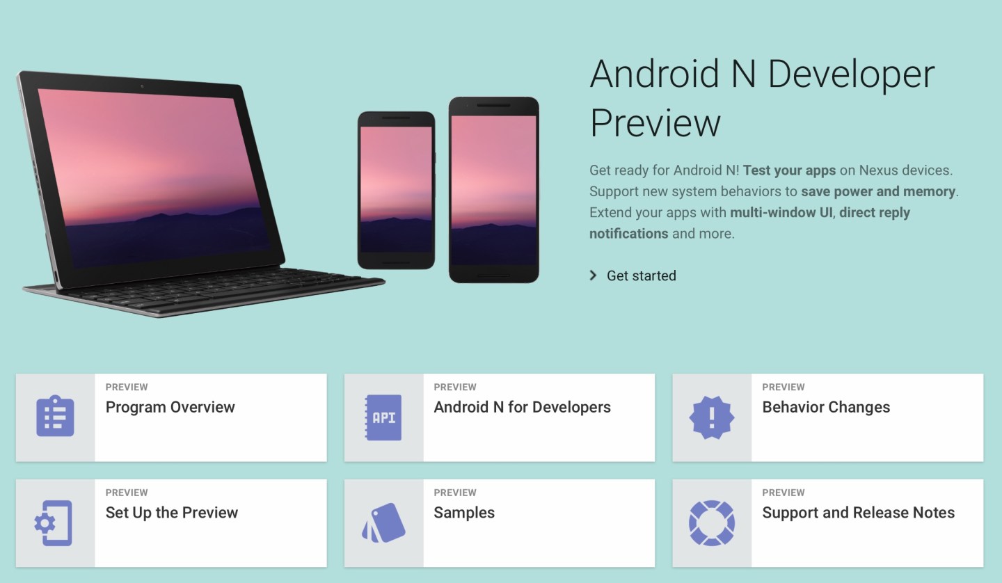 Android N Developer Preview Page