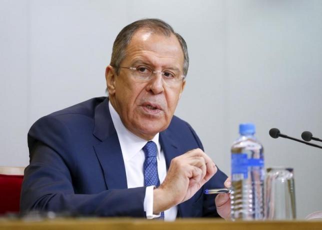 Russian Foreign Minister Lavrov speaks during a news conference in Moscow
