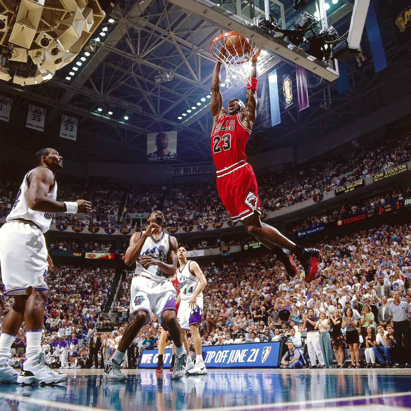 Michael Jordan attempts a dunk