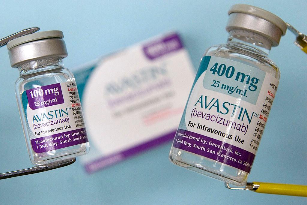 Roche's colon-cancer drug Avastin is displayed in a Cambridg
