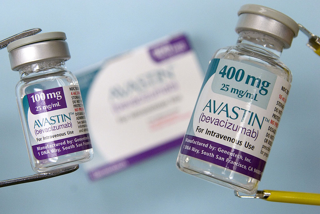 Roche's colon-cancer drug Avastin is displayed in a Cambridg