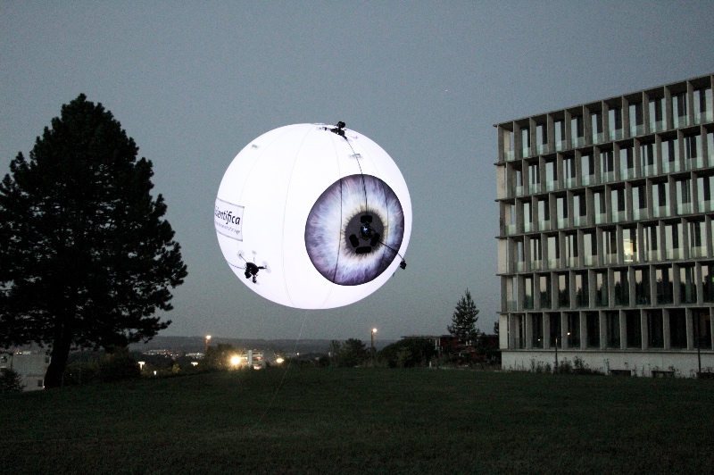 Skye, the aerial advertising blimp-drone.