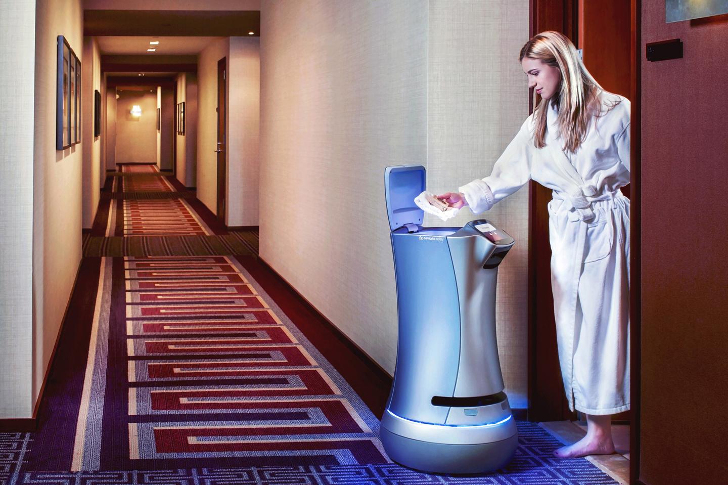 Savioke Relay autonomous hotel robot towel