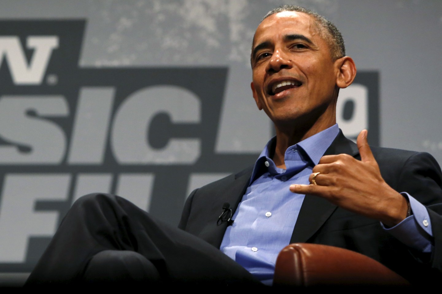 U.S. President Barack Obama participates in an onstage interview at the South by Southwest Interactive in Austin