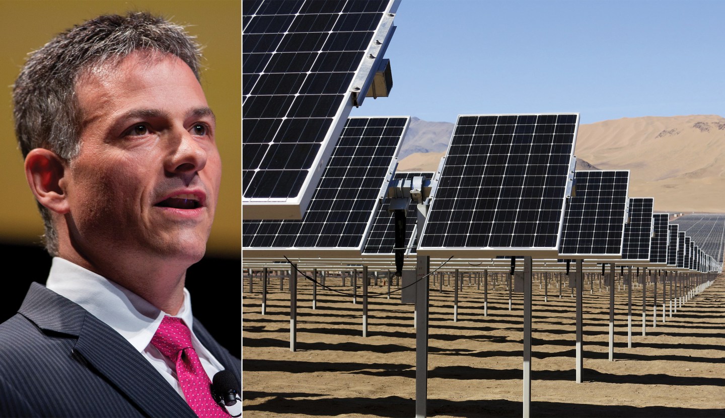 Solar panels of local mining company CAP, which were installed by SunEdison, are seen in the Atacama Desert in this June 5, 2014 file photo. REUTERS/Fabian Andres Cambero/Files - RTSCOGQDavid Einhorn, president of Greenlight Capital Inc., speaks during the 20th Annual Sohn Investment Conference in New York, U.S., on Monday, May 4, 2015. U.S. shale-oil drillers including Pioneer Natural Resources Co. and EOG Resources Inc. plunged after influential money manager Einhorn criticized the large sums of cash they burn through to frack wells. Photographer: Andrew Harrer/Bloomberg via Getty Images 