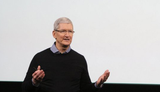 CEO Tim Cook at Apple&#8217;s Town Hall on March 21.