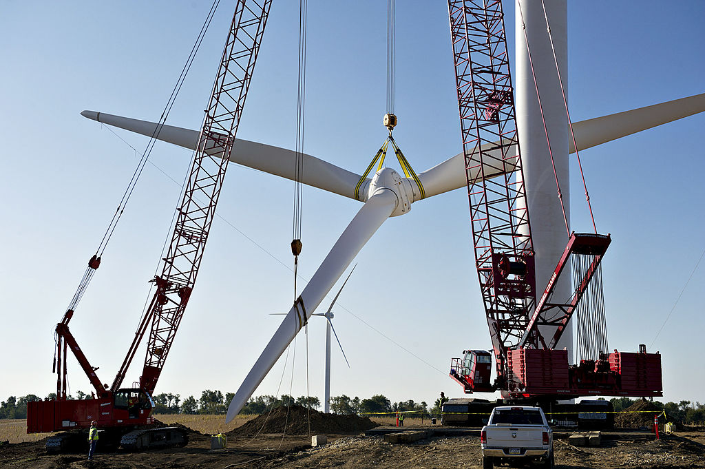 Suzlon Wind Turbine Assembly At Edison Mission Group's Big Sky Wind Farm