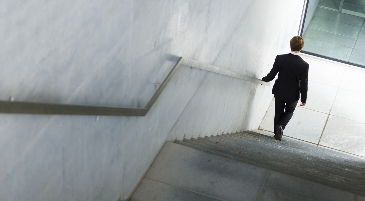 Man walks downstairs