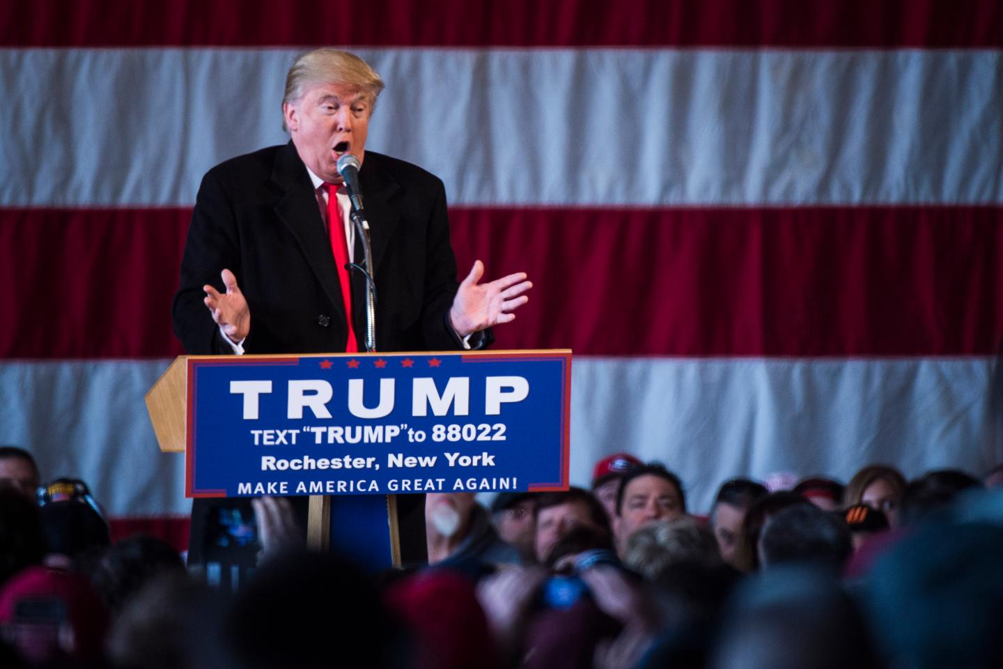 Republican presidential candidate Donald Trump in Rochester, NY.