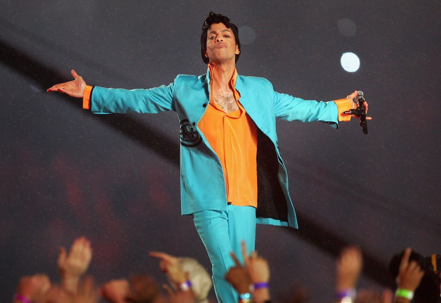 Prince performs during the "Pepsi Halftime Show" at Super Bowl XLI between the Indianapolis Colts and the Chicago Bears on February 4, 2007 at Dolphin Stadium in Miami Gardens, Florida.