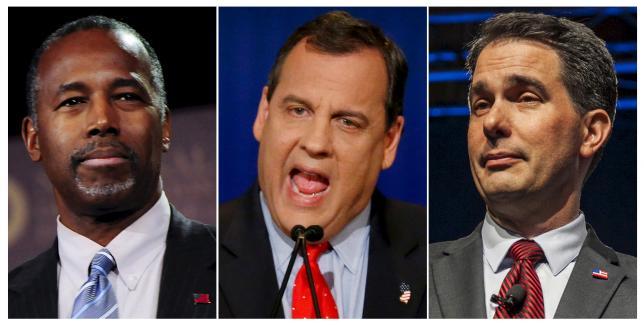 Combination photo of former presidential candidate Ben Carson Governor of New Jersey Chris Christie and Governor of Wisconsin Scott Walker