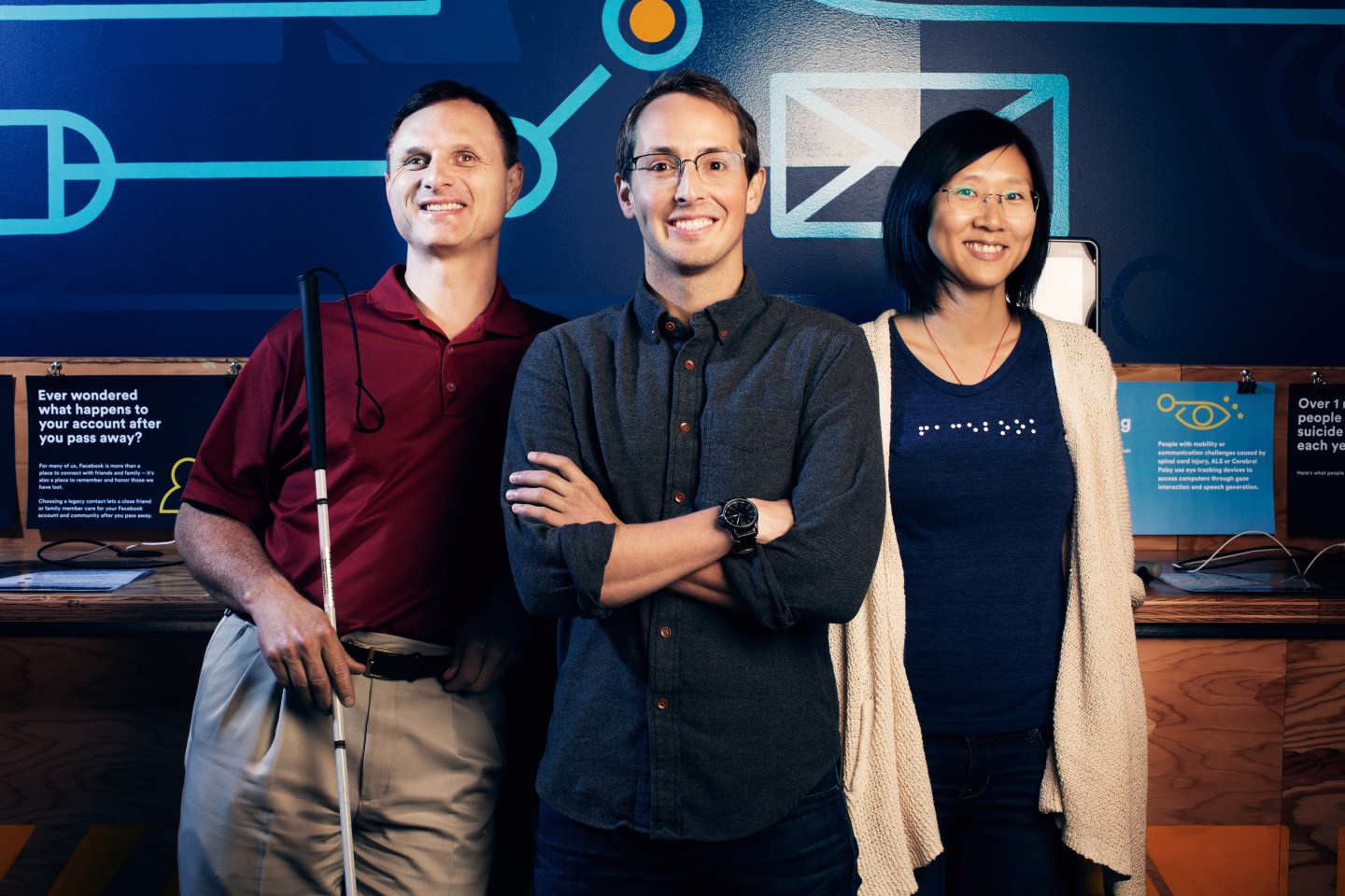 Facebook&#8217;s accessibility team—<br />
Matt King,<br />
Jeff Wieland, and<br />
Shaomei Wu—are behind the new technology.
