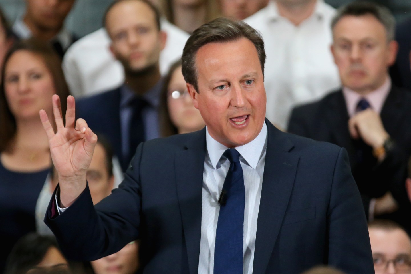 Prime Minister David Cameron holds a Q&A session on the forthcoming European Union referendum with staff of PricewaterhouseCoopers on April 5, 2016 in Birmingham, England. The UK will vote on whether or not to remain in the European Union on June 23, 2016.