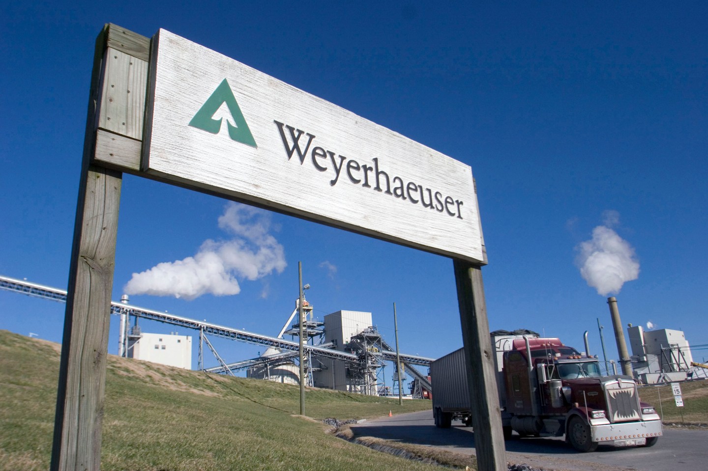 A truck leaves the Weyerhaeuser Co. paper mill in Kingsport,