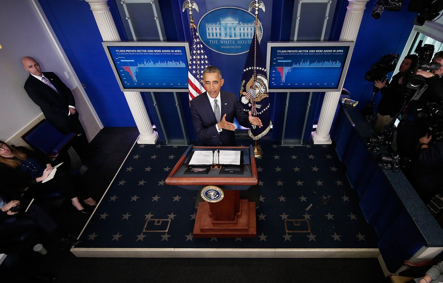 President Obama Speaks On The Economy In The Brady Press Briefing Room