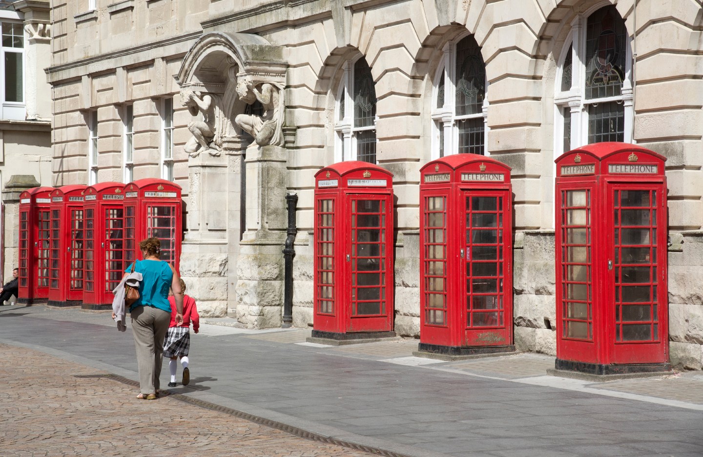 Telephone boxes outside the General Post Office in Blackpool Lancashire UK