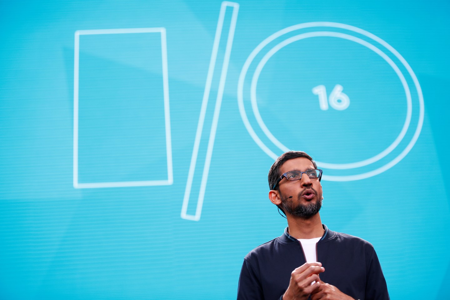 Google CEO Sundar Pichai speaks during the Google I/O 2016 developers conference in Mountain View, California