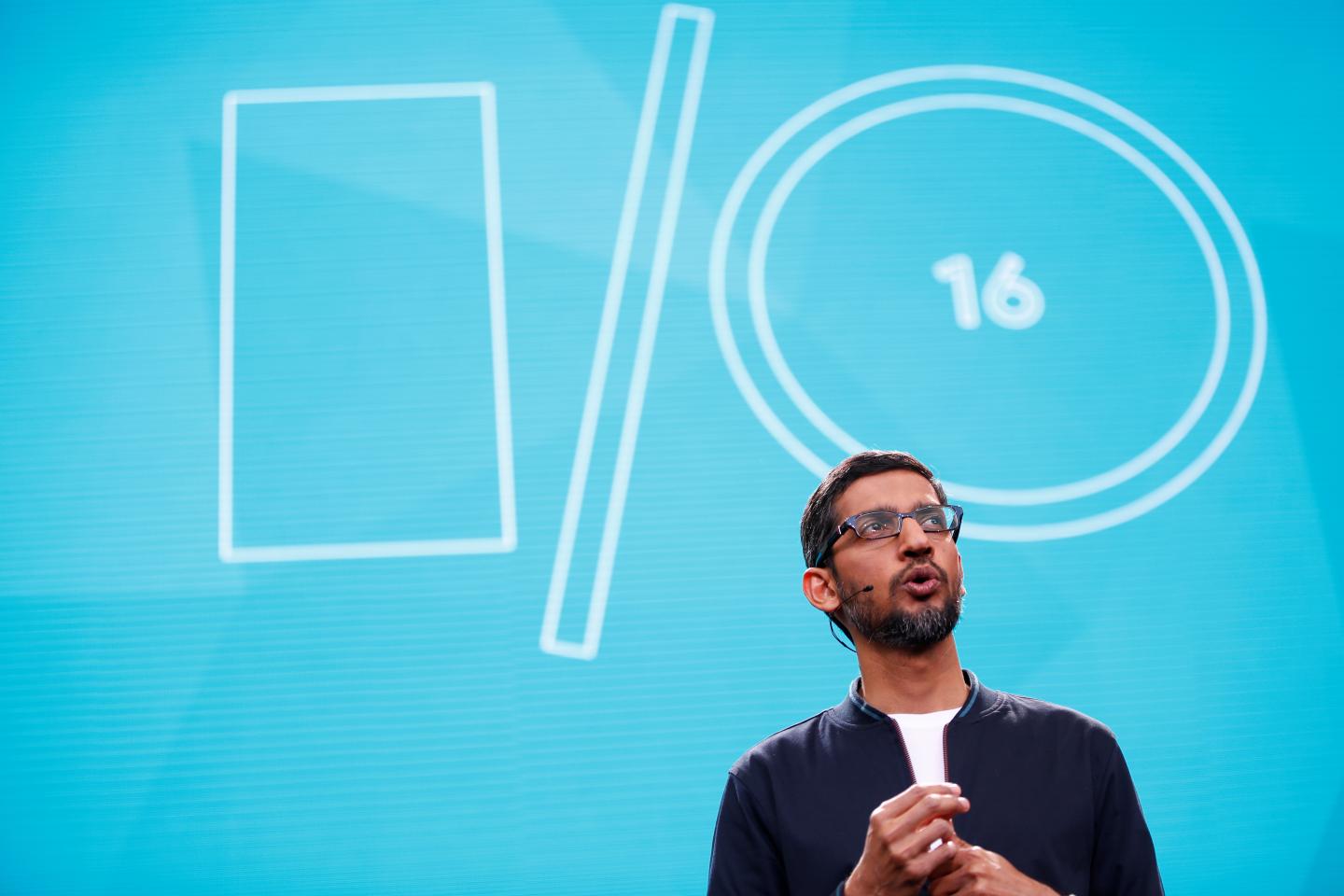 Google CEO Sundar Pichai speaks during the Google I/O 2016 developers conference in Mountain View, California