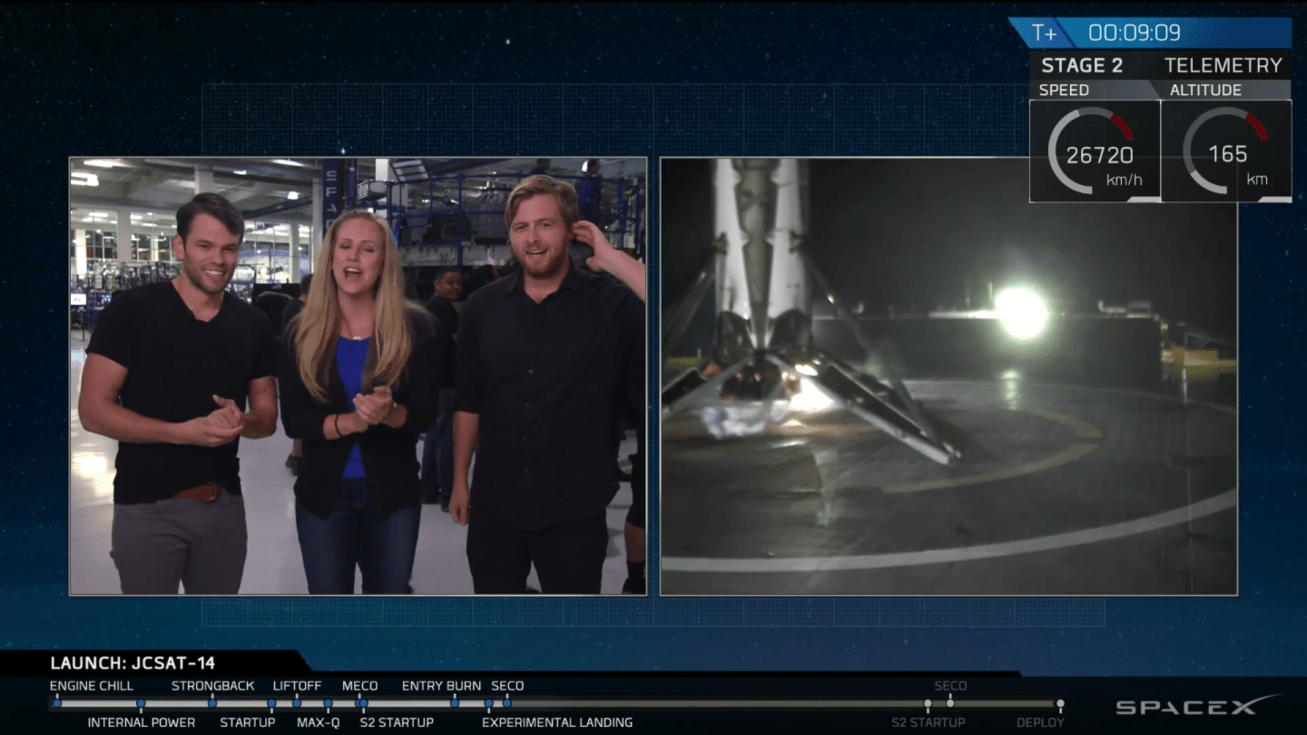 SpaceX successfully lands a rocket stage on its ship for the second time.