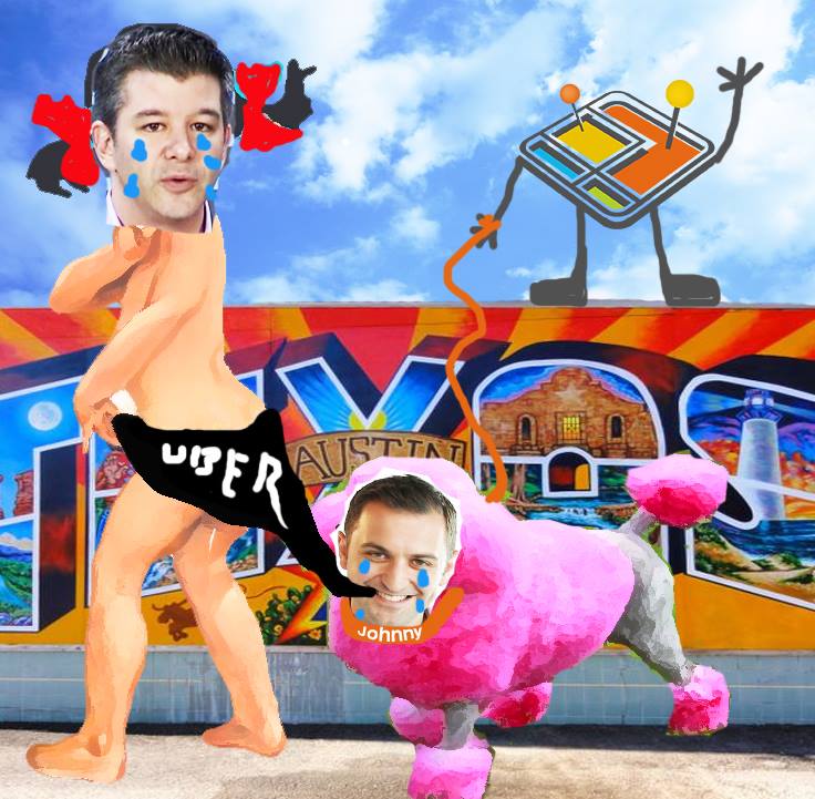 Cartoon spoofing Uber and Lyft CEOs