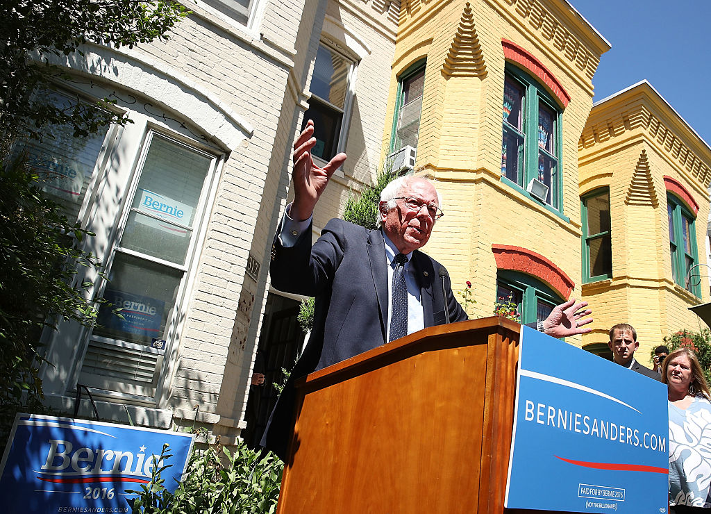 Democratic Presidential Candidate Bernie Sanders Speaks To The Media At His D.C. Campaign Headquarters