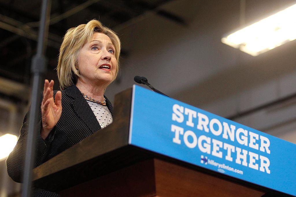 COLUMBUS, OH - JUNE 21: Presumptive Democratic presidential nominee Hillary Clinton speaks to supporters on June 21, 2016 at the Construction Arts & Auto Technology building, Fort Hayes Metropolitan Education Center, in Columbus, Ohio. Clinton discussed her vision for a stronger America and her commitment to build an economy that she says will work for everyone. (Photo by J.D. Pooley/Getty Images)