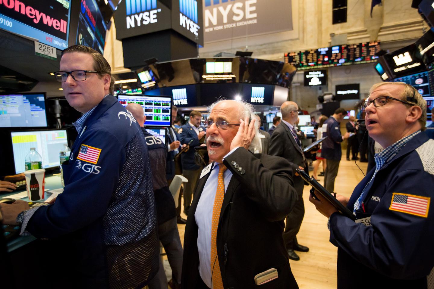 Trading On The Floor Of The NYSE As U.S. Stocks Tumble Amid Global Selloff After U.K. Brexit Vote