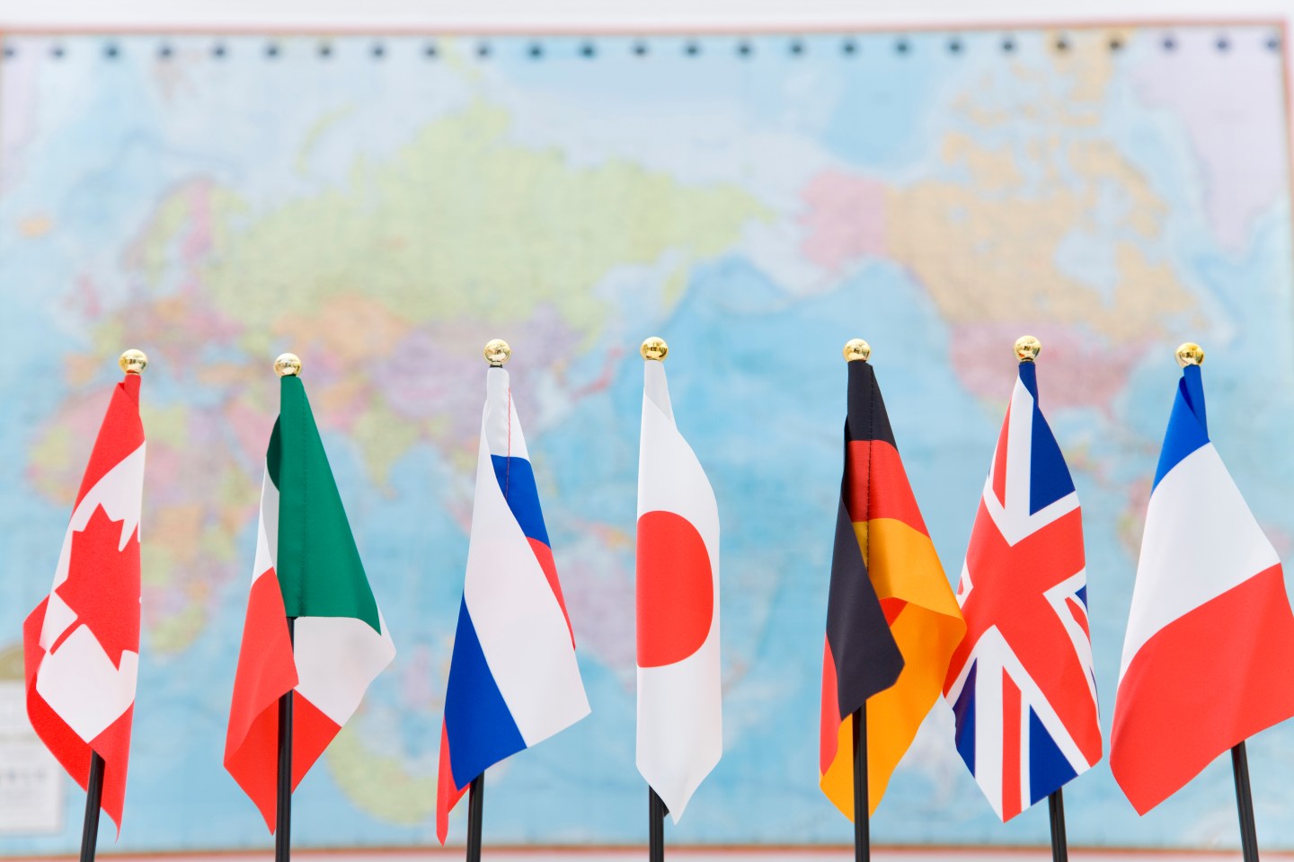 Seven national flags