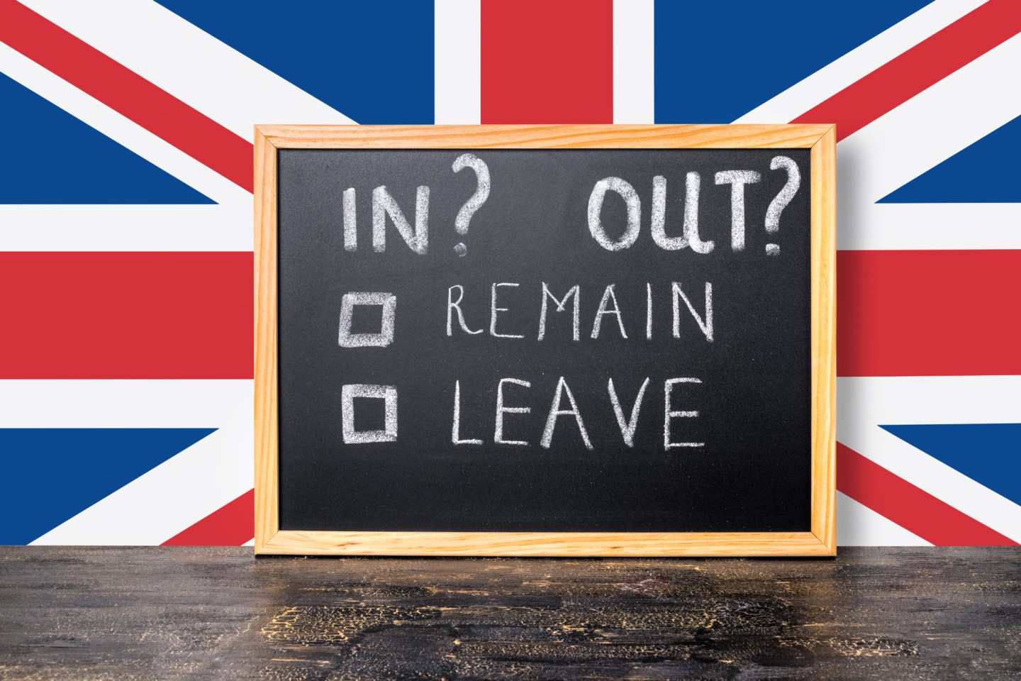Brexit UK EU referendum concept with flag and handwriting text