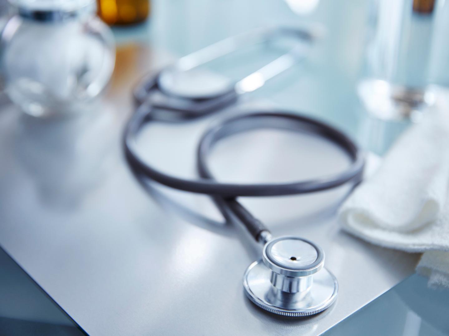 View of stethoscope on table in laboratory