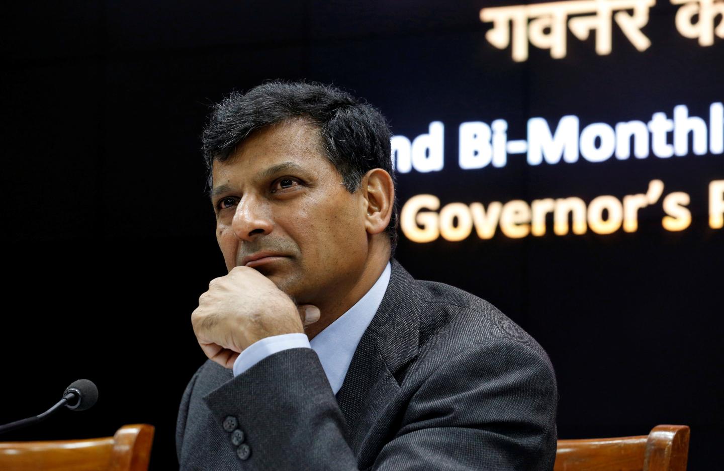 RBI Governor Rajan attends a news conference after their bimonthly monetary policy review in Mumbai