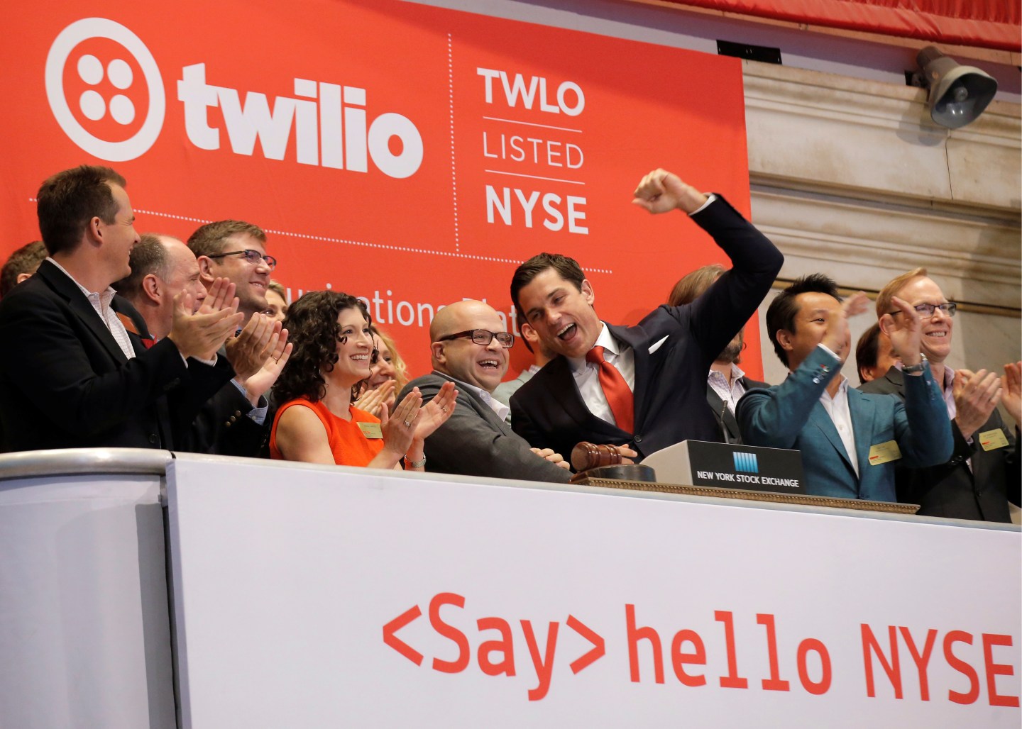 Jeff Lawson, Founder, CEO, &amp; Chairman of Twilio rings the opening bell to celebrate his company's IPO at the NYSE