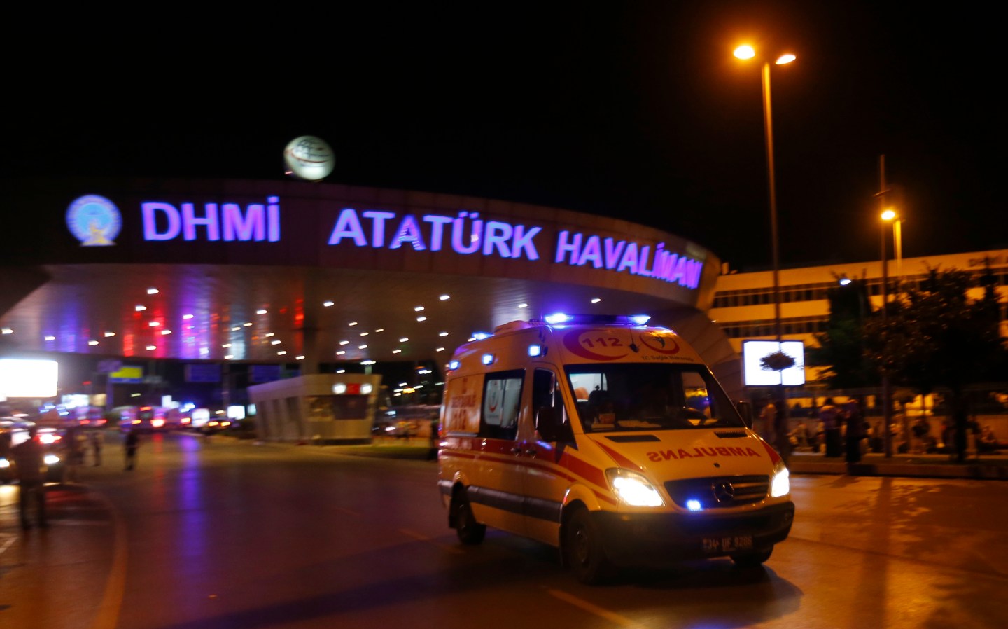 Ambulance cars arrive at Turkey's largest airport, Istanbul Ataturk